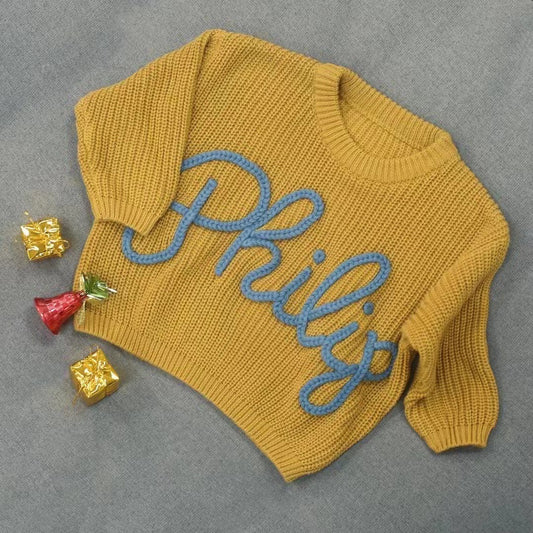 Handmade Embroidery Children's Name Birthday Gift Sweater